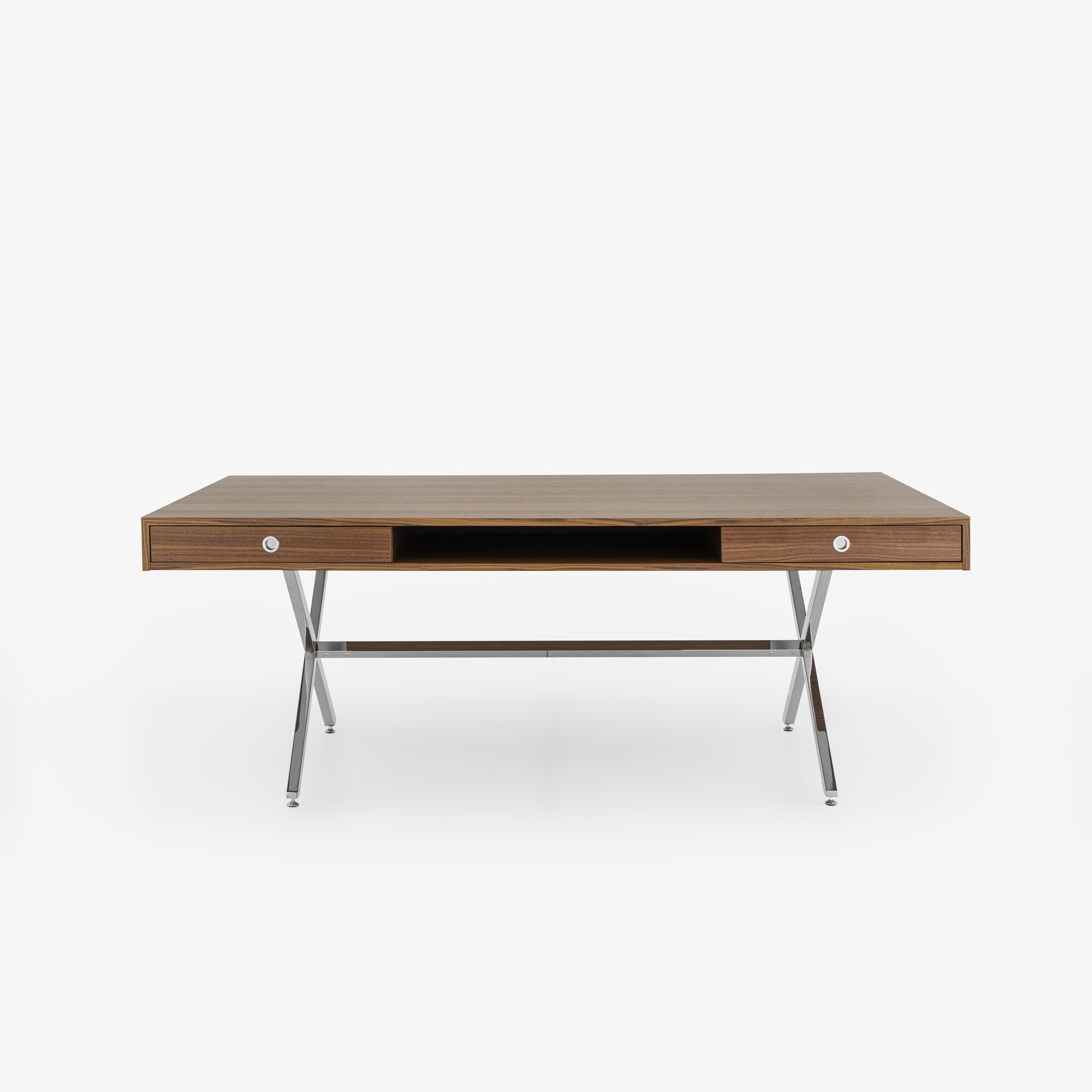 Image Desk walnut top brilliant chromed base 1