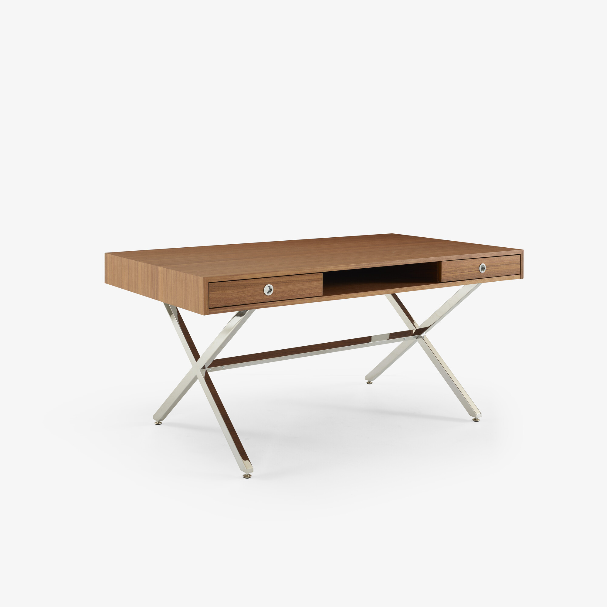 Image Desk walnut top brilliant chromed base 2