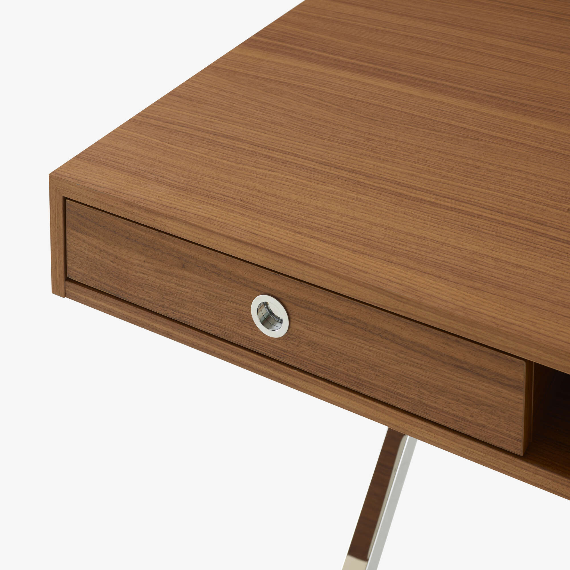 Image Desk walnut top brilliant chromed base 3